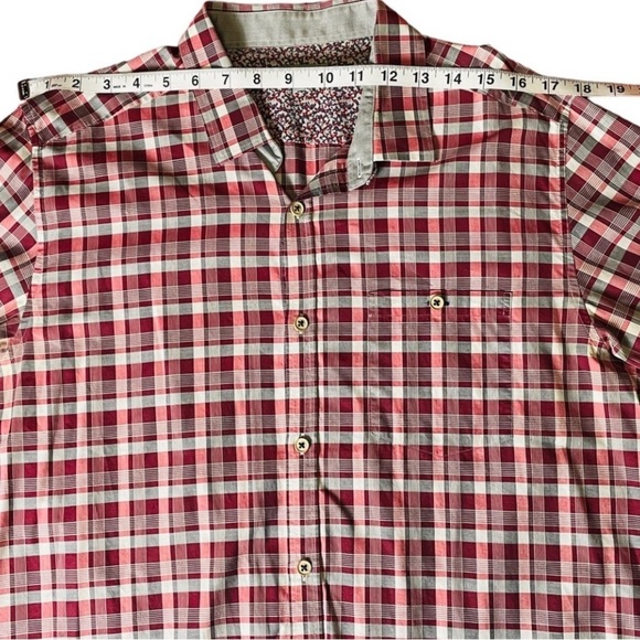 Ted Baker Burgundy/Gray Plaid Check Button Up Business Casual Shirt  Size 5/ XL - Picture 14 of 15